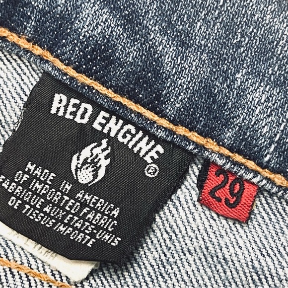 Y2K Red Engine Original Cropped Straight Leg Jeans - Picture 9 of 11